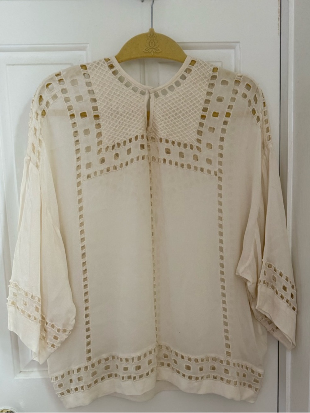 Isabel Marant Women's Cream Crochet Inset Peasant Top GORGEOUS